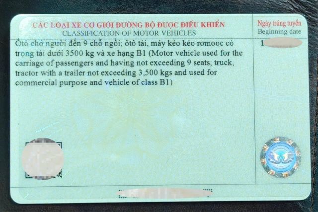 Ghi chú ở mặt sau của giấy phép lái xe B2 cũ.