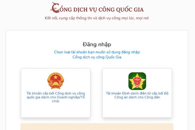Đăng nhập bằng tài khoản định danh cá nhân