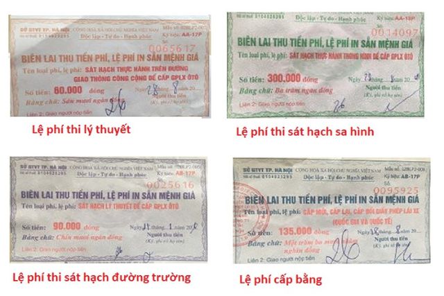 Mẫu biên lai lệ phí thi sát hạch cũ trước đây