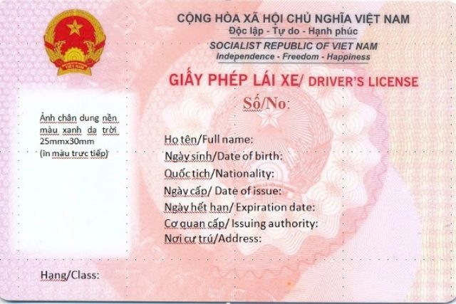 Mặt trước mẫu giấy phép lái xe mới nhất do bộ Công An cấp