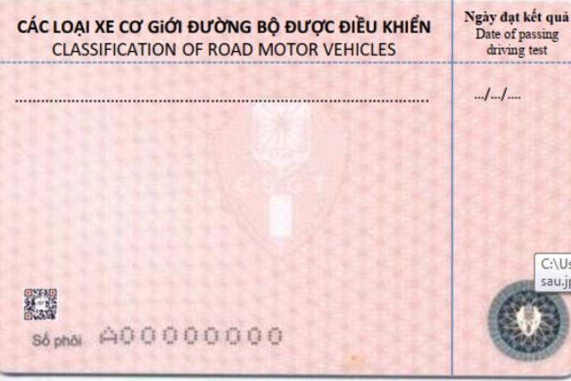 Mặt sau mẫu giấy phép lái xe mới nhất do bộ Công An cấp