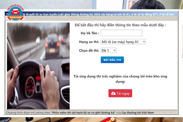 Phần mềm thi thử trực tuyến lý thuyết lái xe mô tô hạng A1 năm 2025